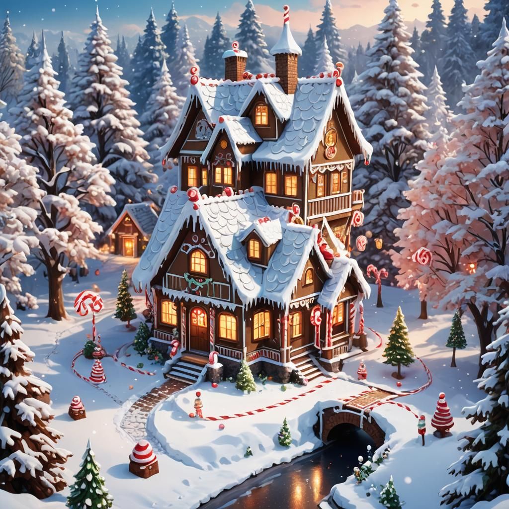 Gingerbread House in Winter Wonderland, Anime Style