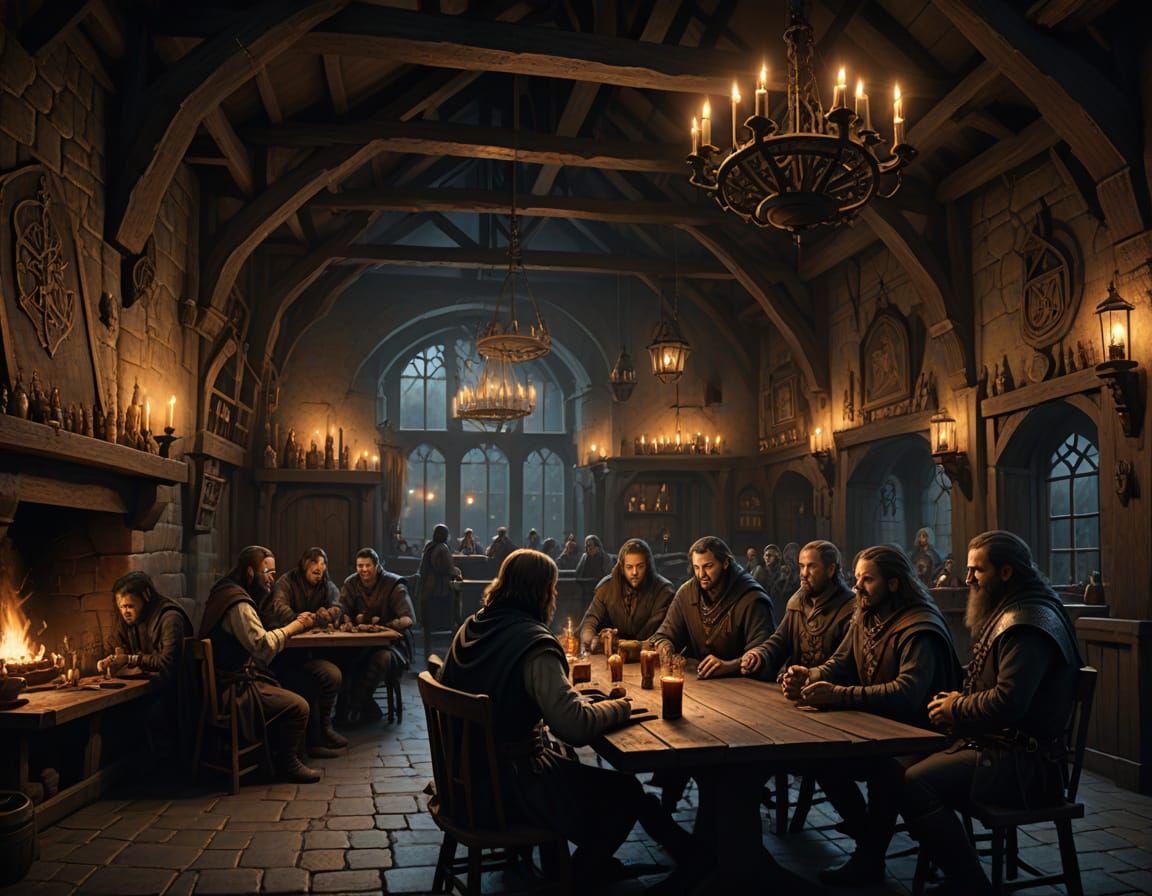 Dark Fantasy Tavern in Ominous Candlelight