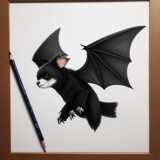Cute Flying Bat in Pencil Art Style