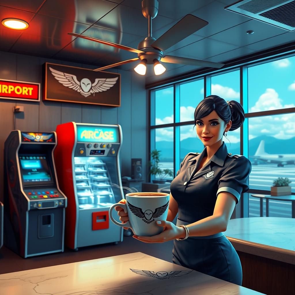 Airport Cafe with Arcade in Detailed Matte Painting