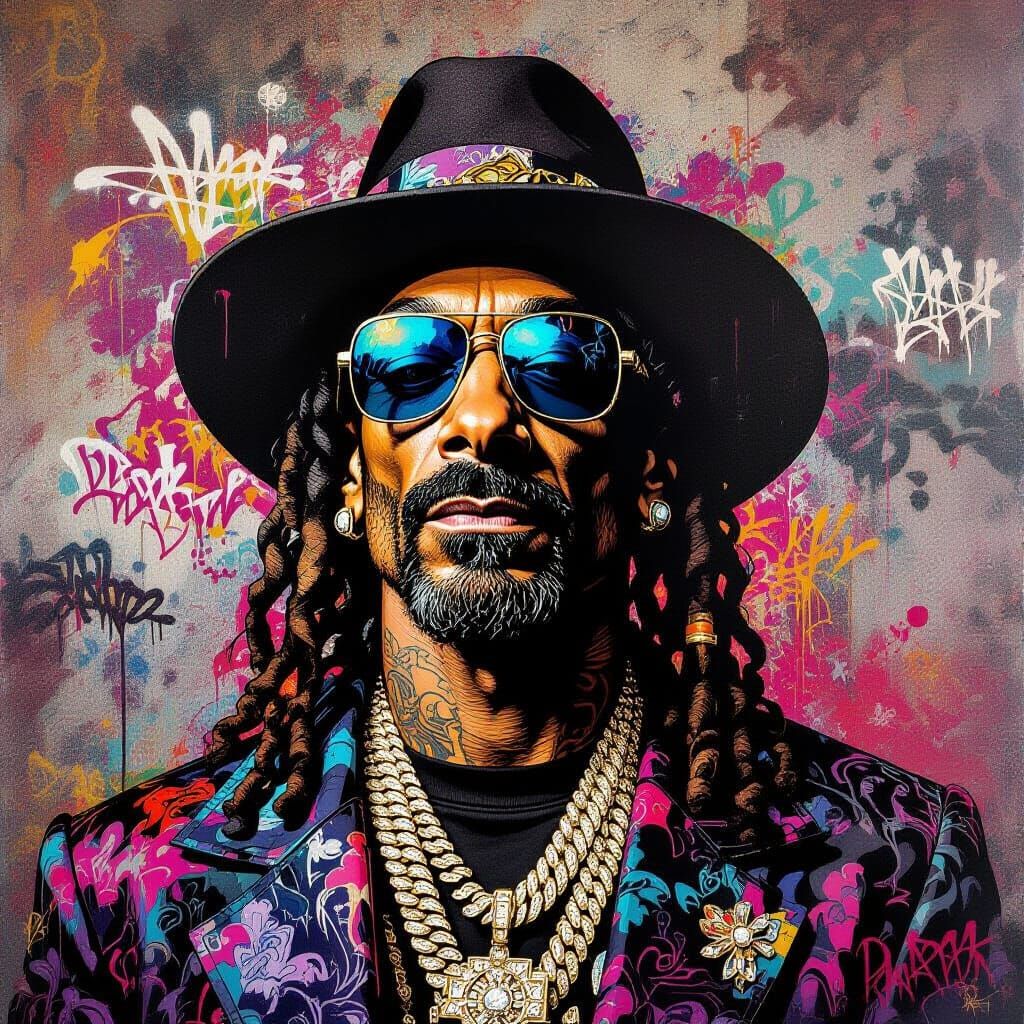 Ornate Fantasy Ink Portrait of Snoop Dogg in Graffiti Style