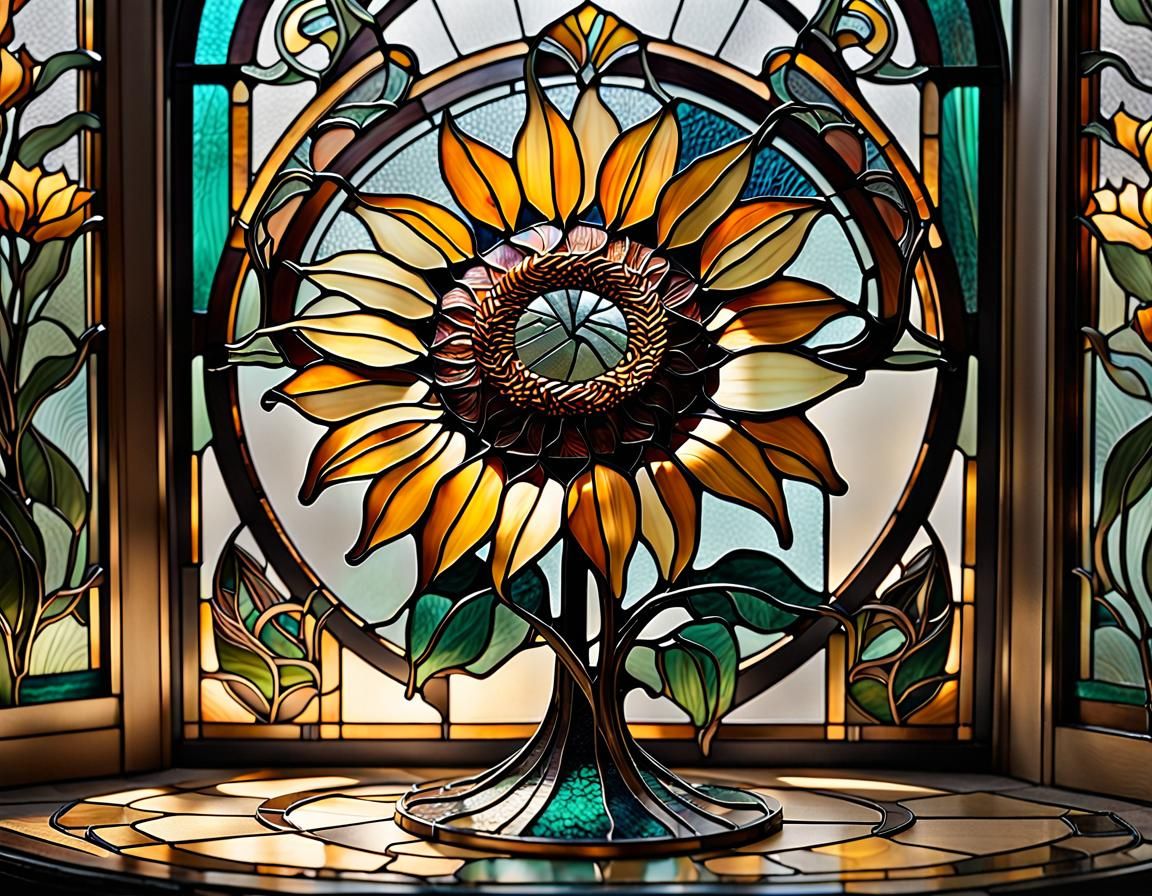 Art deco style , Tiffany stained glass in the style of Alpho...
