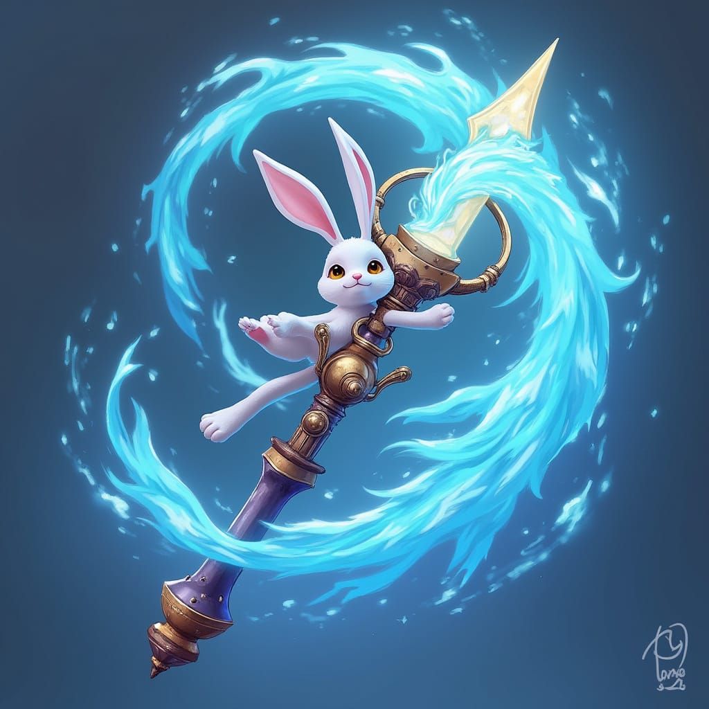 Wind Keyblade with Rabbit Charm, Digital Art