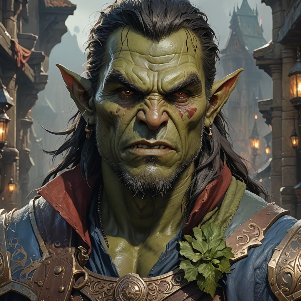 Half-Orc Sorcerer Concept Art in Triadic Colors