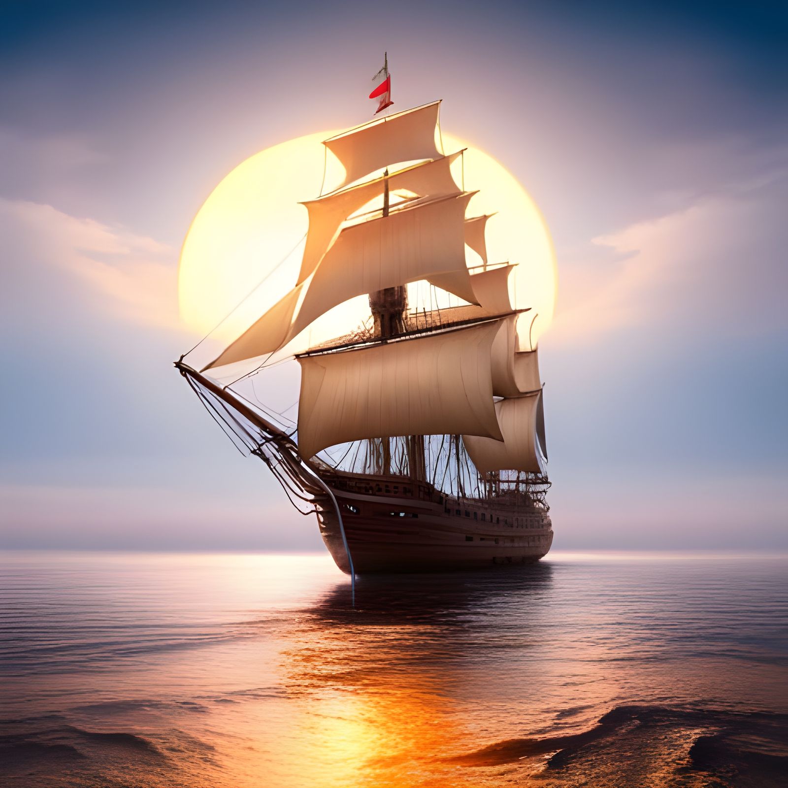 Majestic Tall Ship on Blue Ocean: Detailed Digital Painting