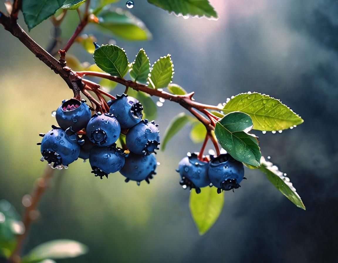 Hyperrealistic Watercolor of Blueberries with Condensation