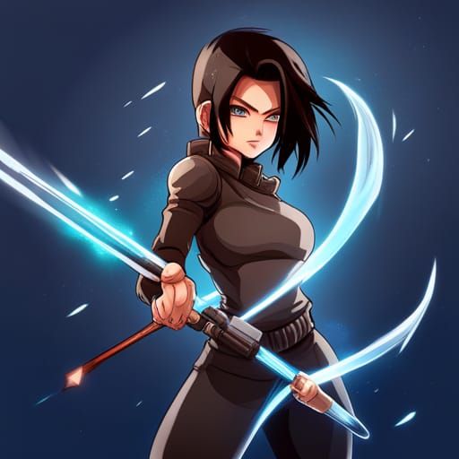 Anime Female Saiyan Warrior in Ninja Garb