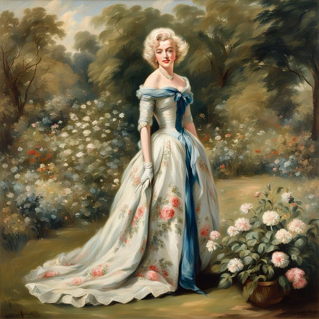 Marilyn Monroe as Gainsborough Portrait in Garden