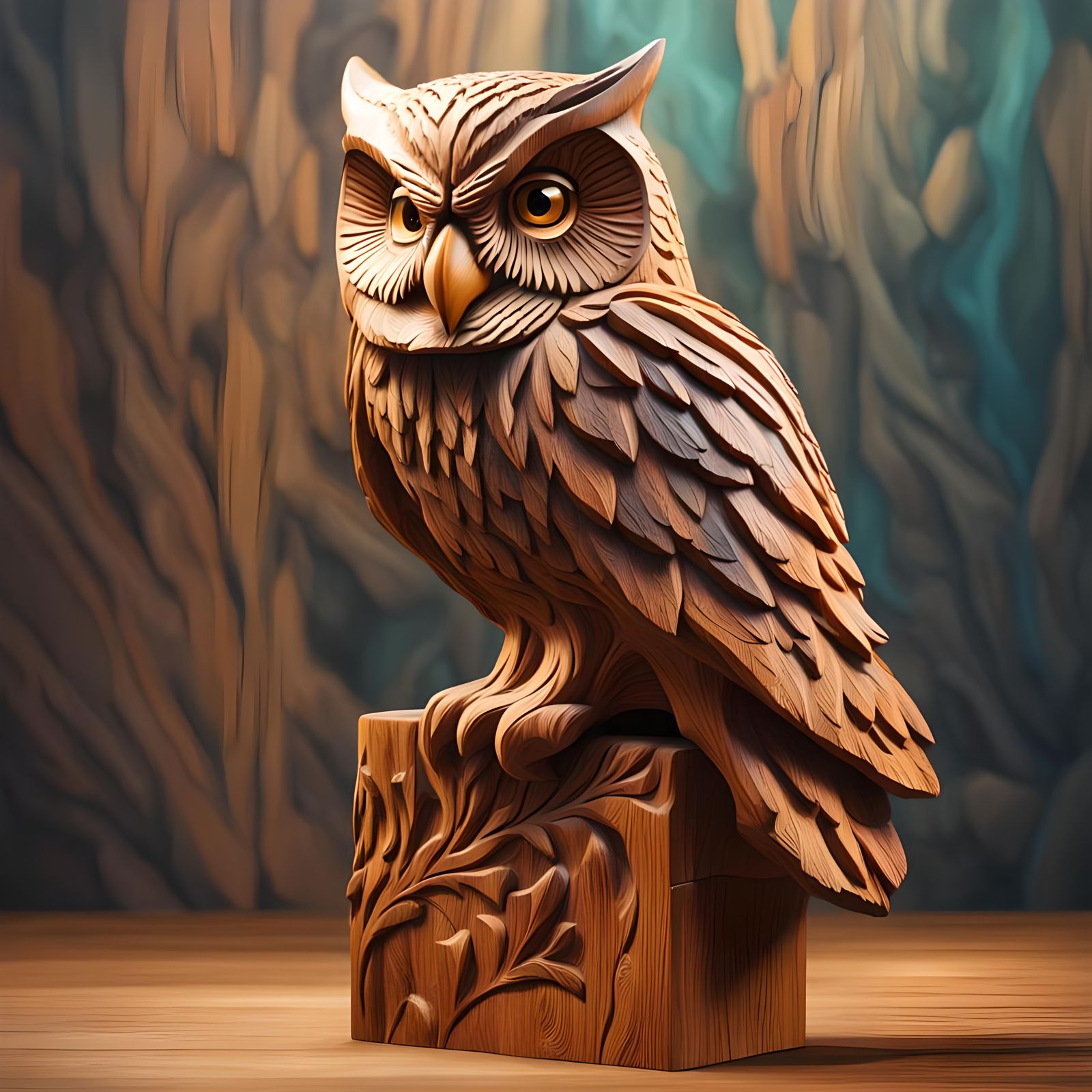 Detailed Wood Carving of an Owl in High Resolution