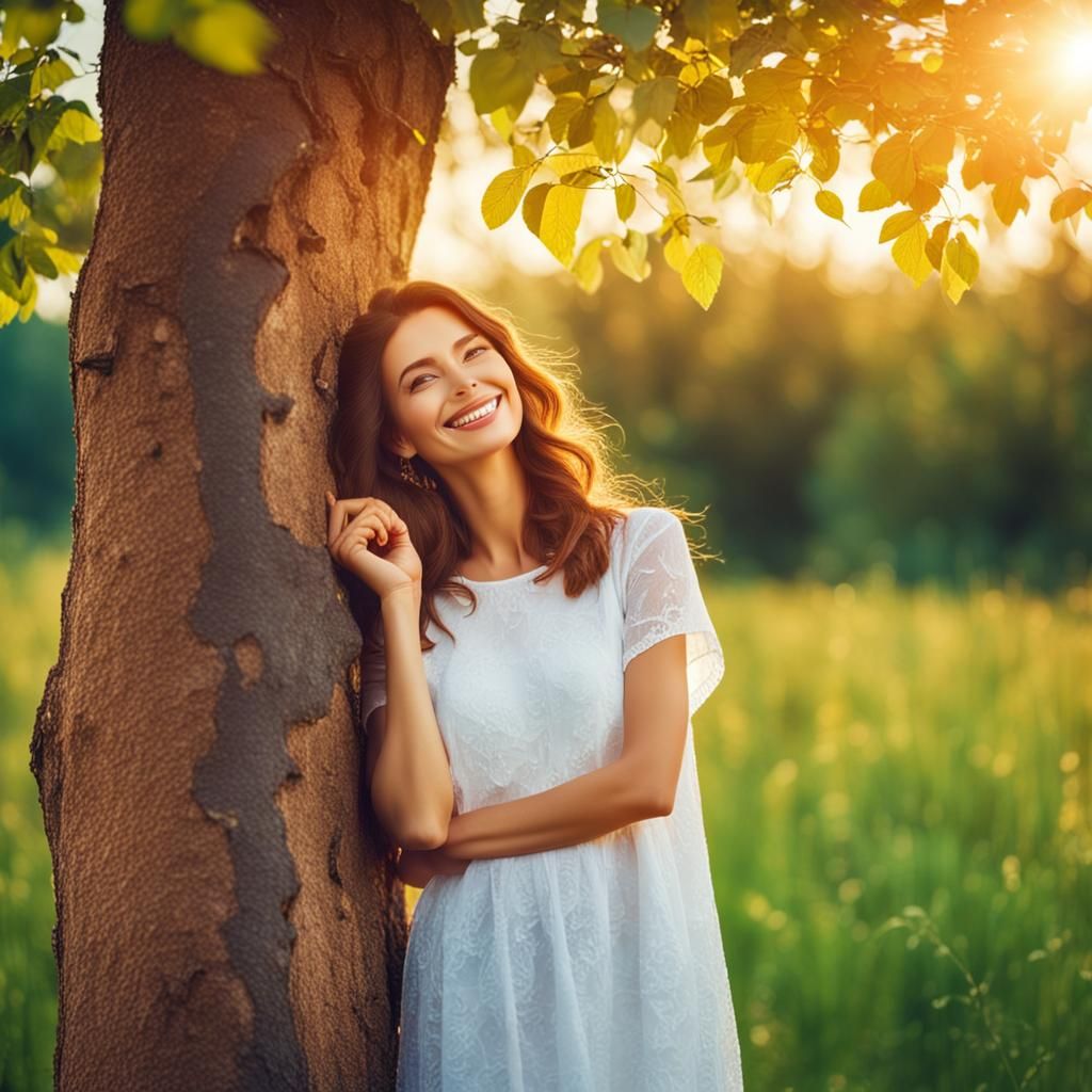 Woman Welcoming the Day with Heavenly Sunshine