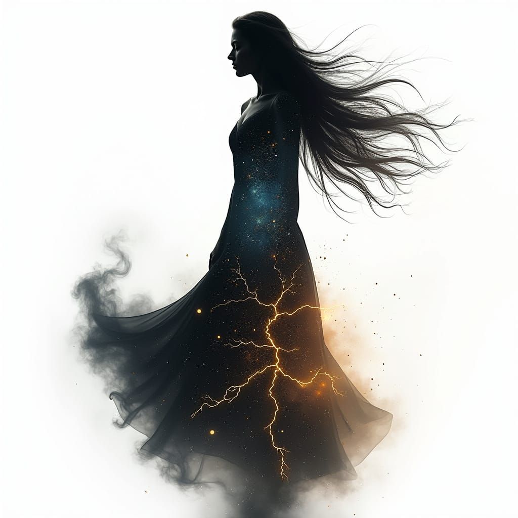 Ethereal Goddess in Cosmic Black Gown