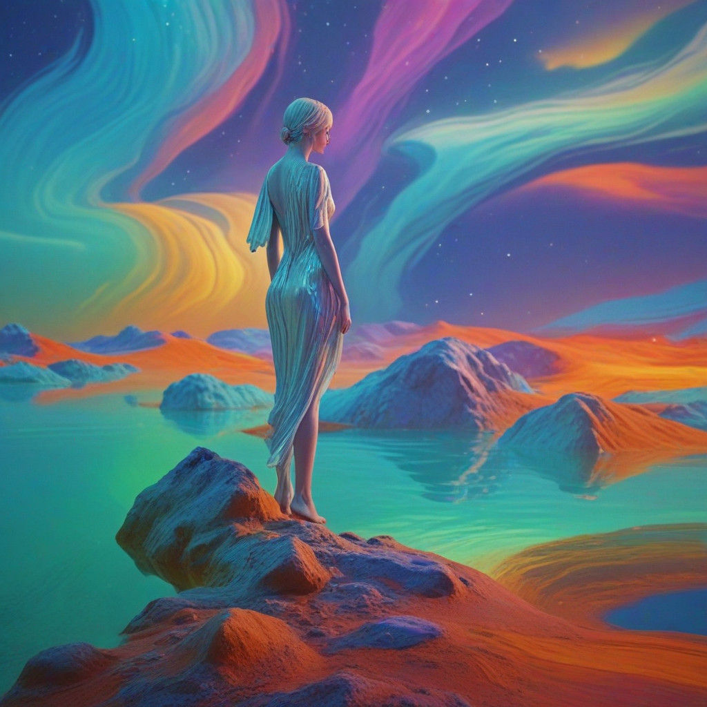 Figure in a Vibrant, Hyperrealistic Dreamscape