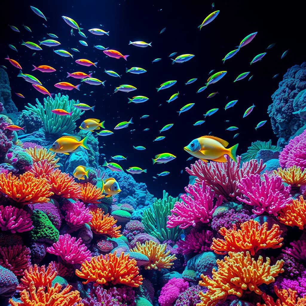 Neon Coral Reef in Abstract Style