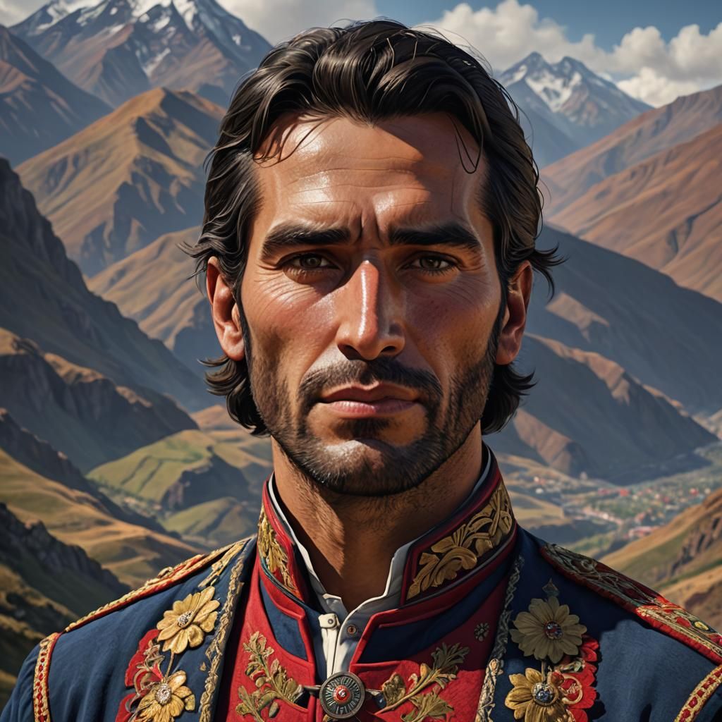 Chilean Man in Traditional Attire, Art Nouveau Portrait