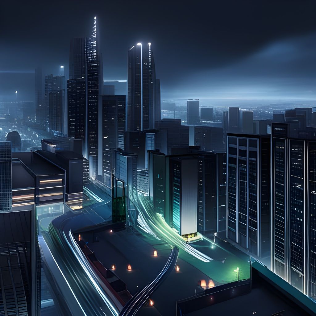 Stormy Cityscape at Night in Anime Style