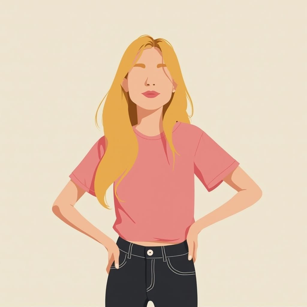 Minimalist Teenage Girl in Pink and Black