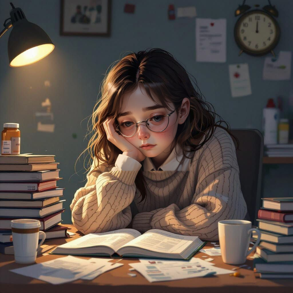 Tired Girl at Desk: A Visual Metaphor