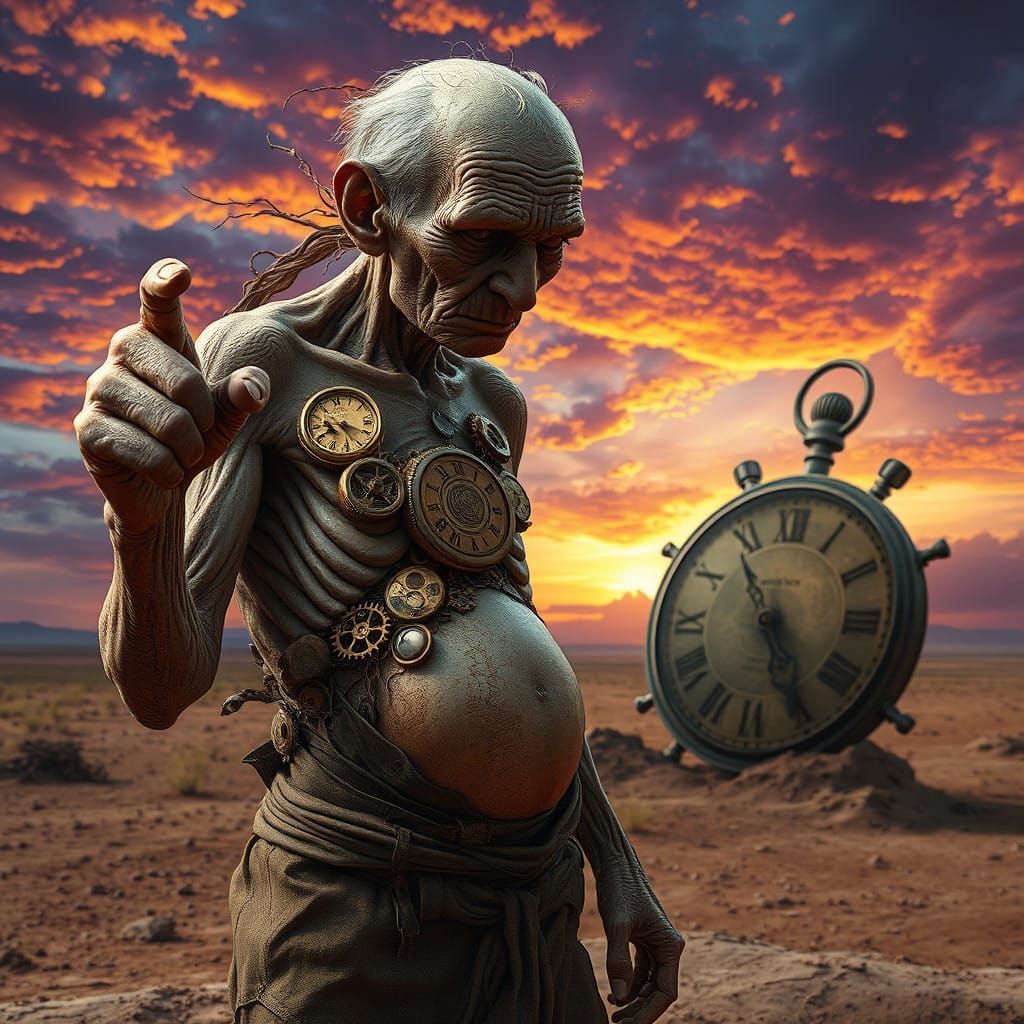 Frail Steampunk Timekeeper Confronts the Viewer