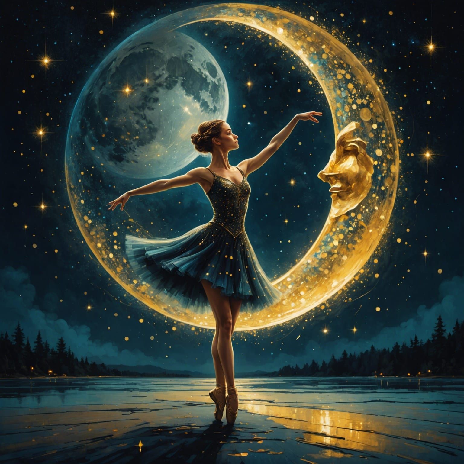 Ballerina's Lunar Dance in Alcohol Ink Style