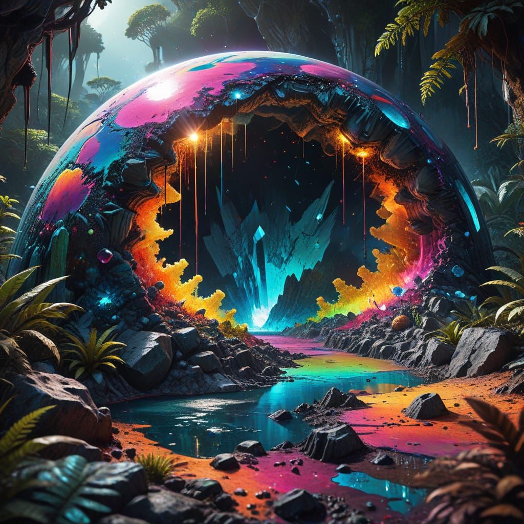 Surreal Moonlit Jungle in Graffiti Art Style