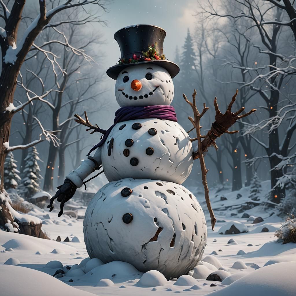 Fantastical Snowman Matte Painting in Deep Color