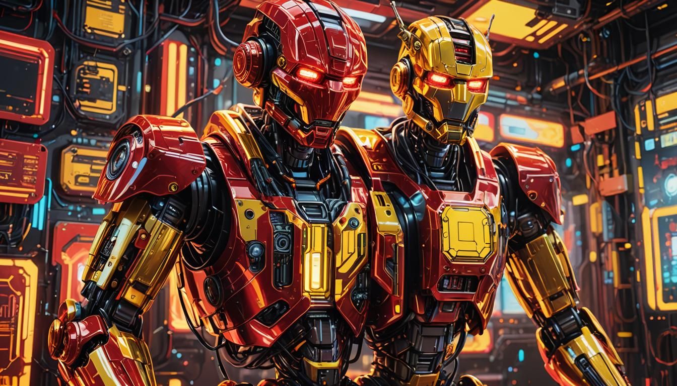 Futuristic Robot Concept Art in Neon Sci-Fi Style