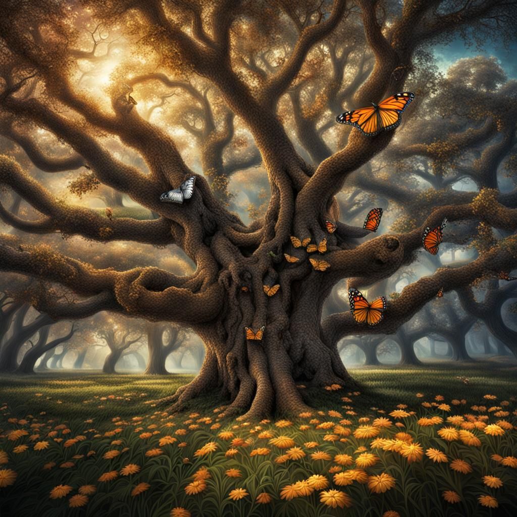 Nature's Celebration: Trees, Butterflies, and Laughter