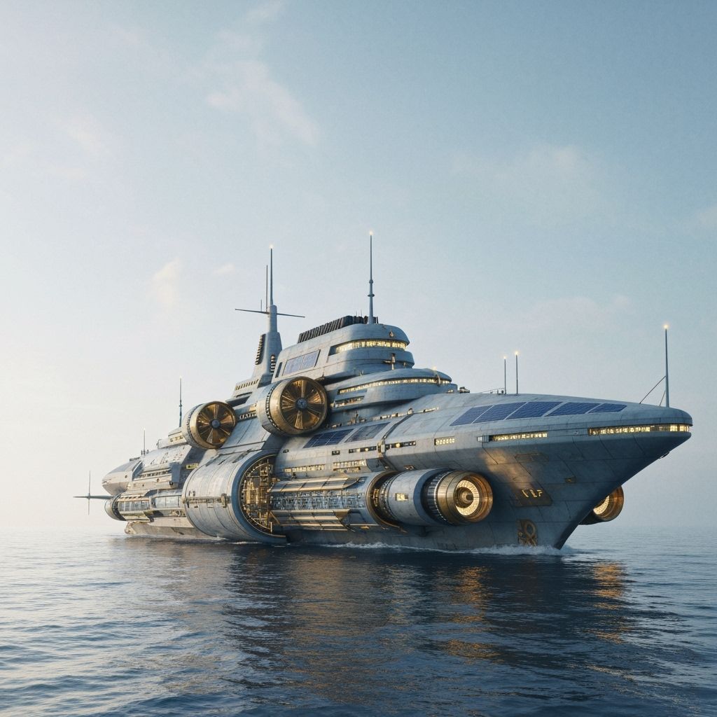 Futuristic Ship on Serene Ocean in Sci-Fi Style