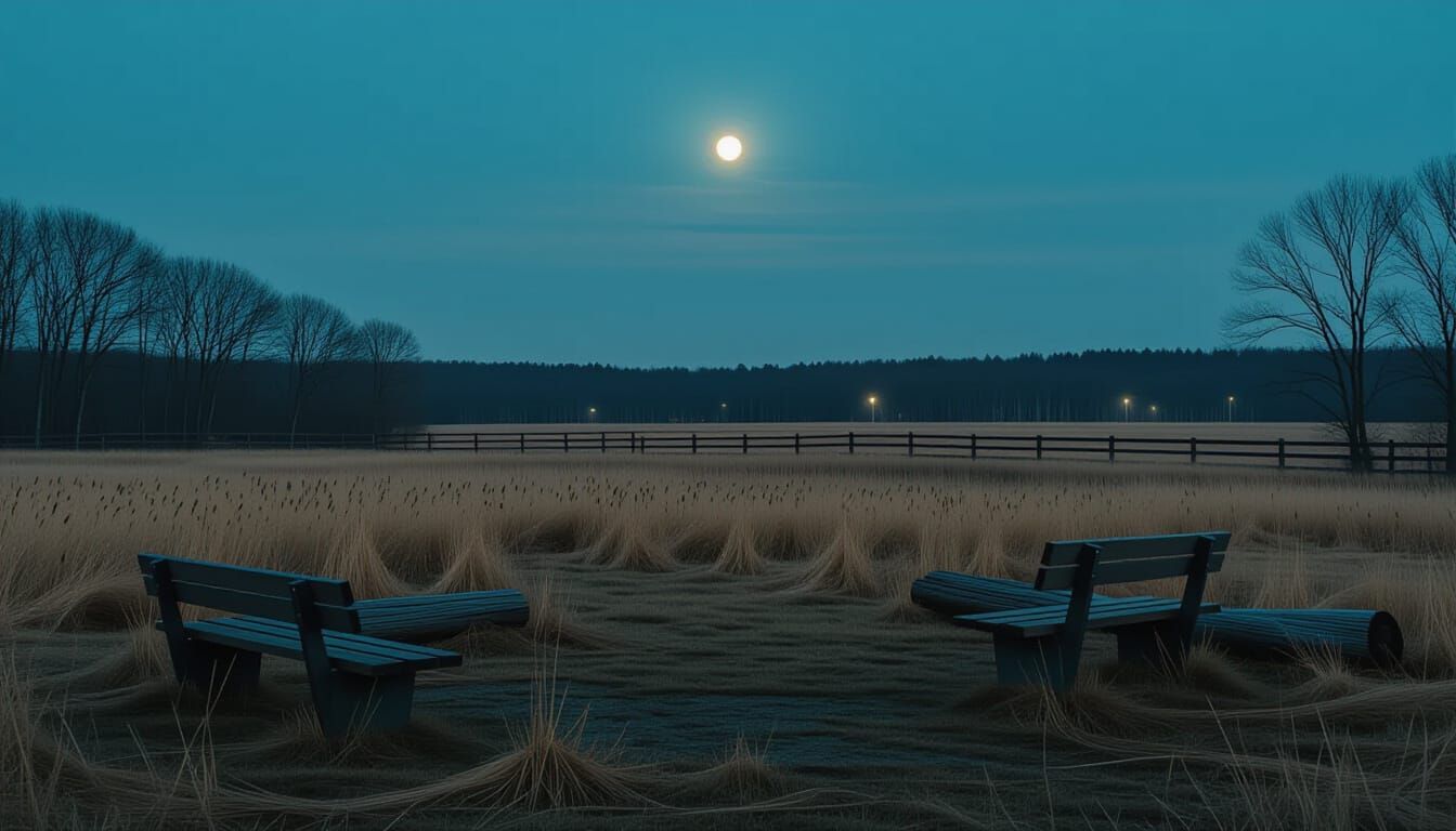 Deserted Field at Night Under Pale Moonlight