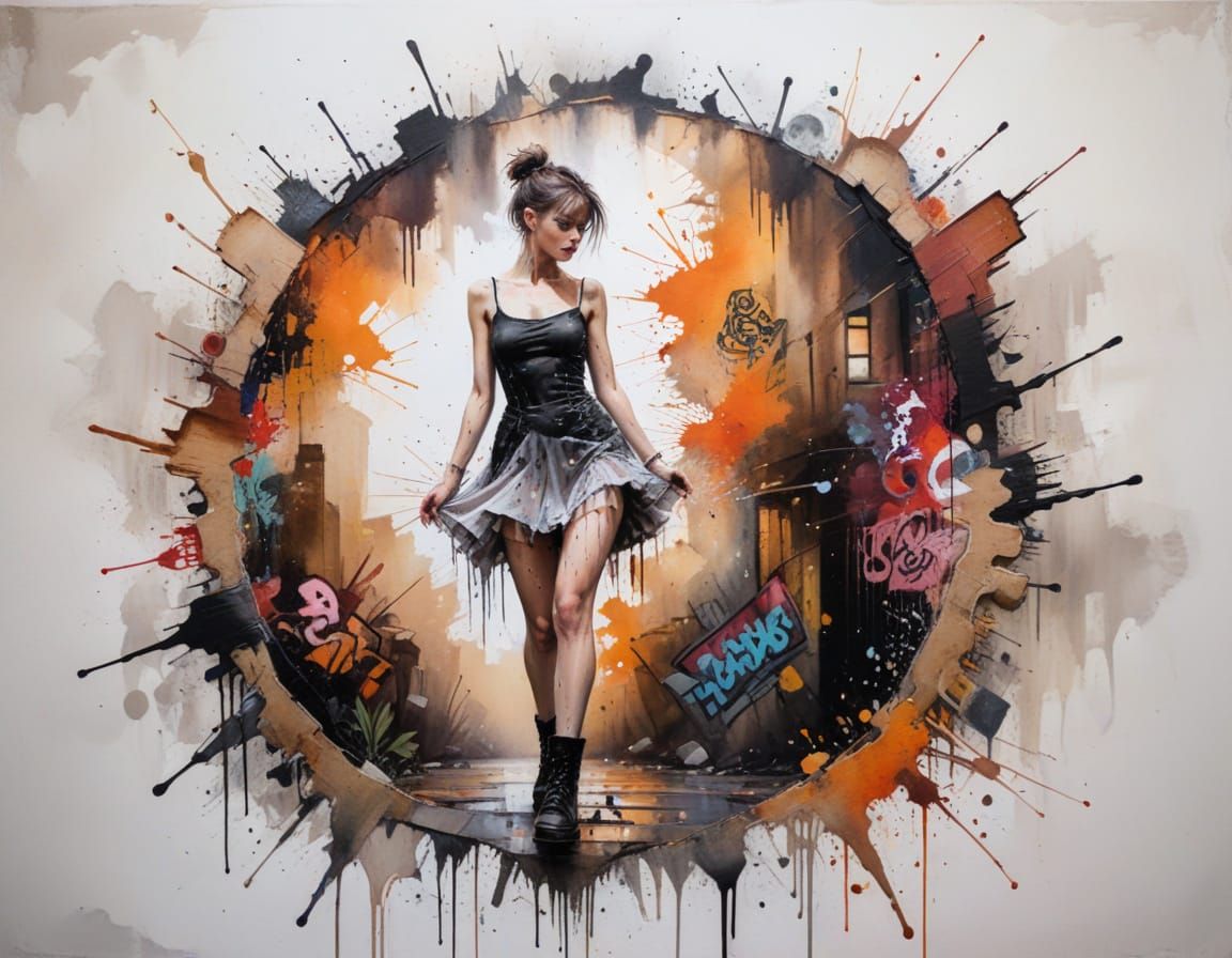 Punk Ballerina in Gritty Alley at Dusk