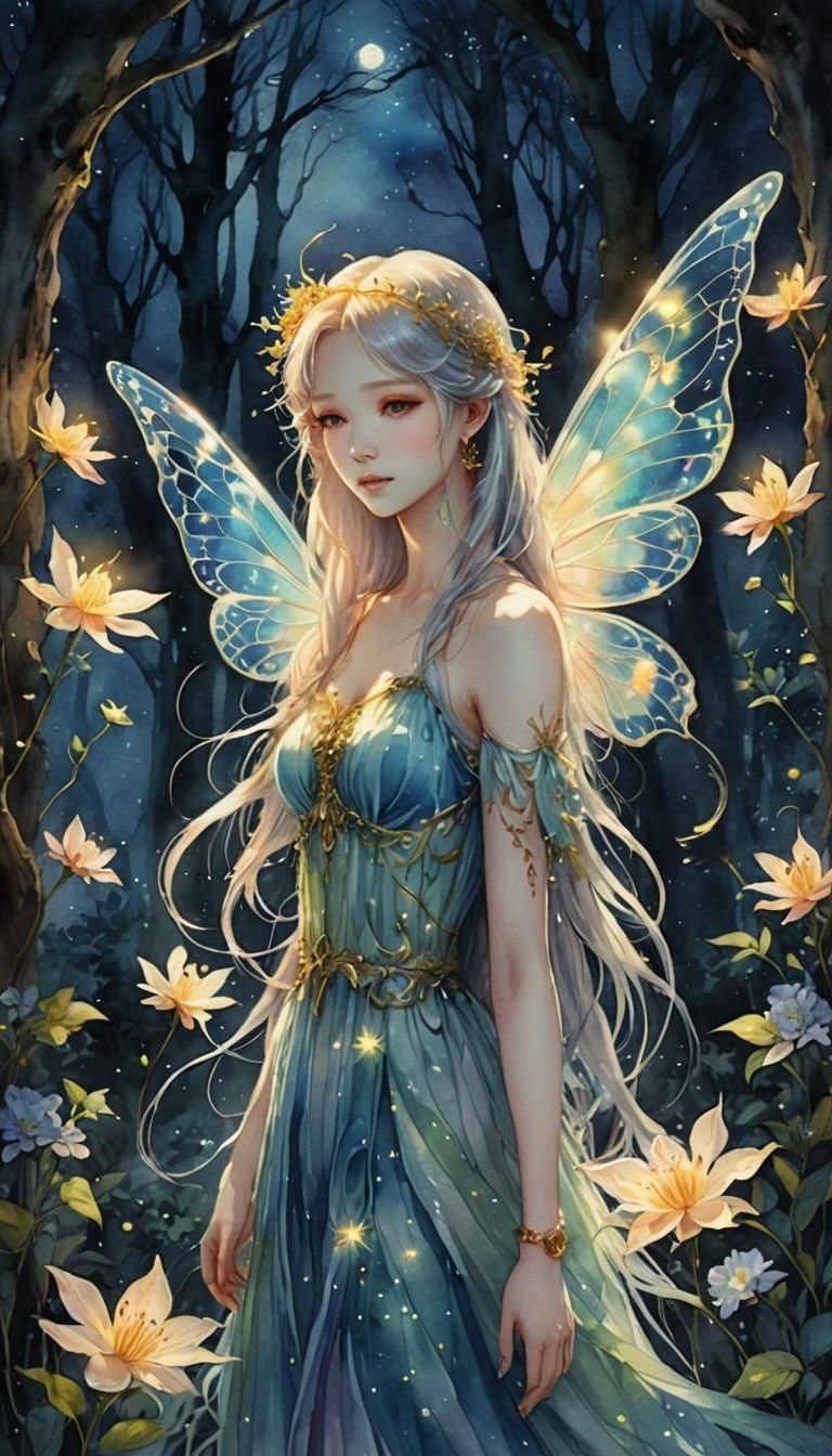 Bioluminescent Fairy in Angel Sanctuary Watercolour Style