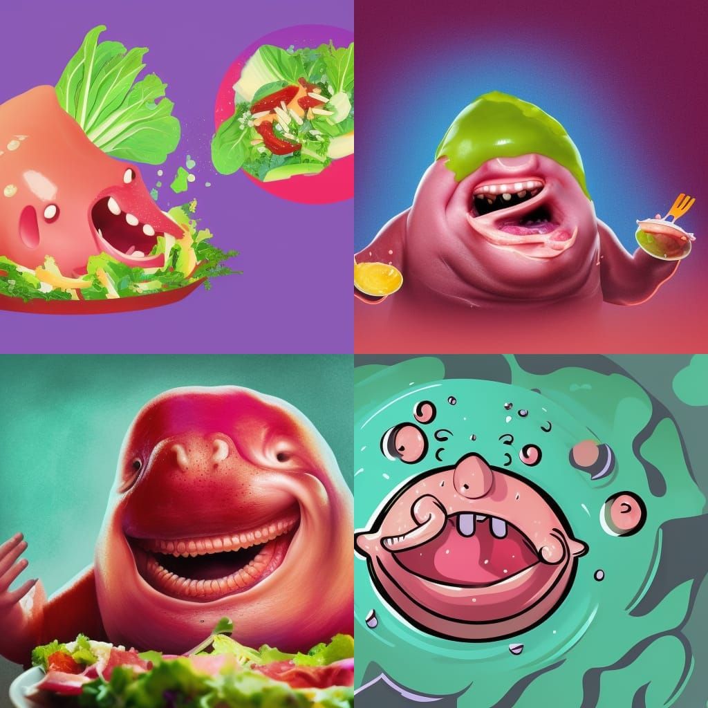 Hyperrealistic Blob Fish Enjoys Salad