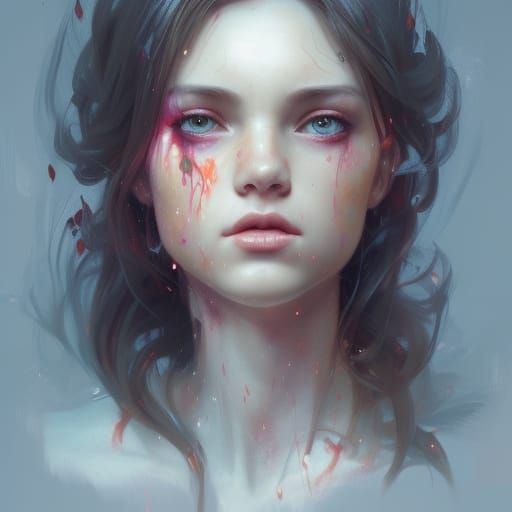 Scared Girl Portrait in Hyperdetailed Art Nouveau Style