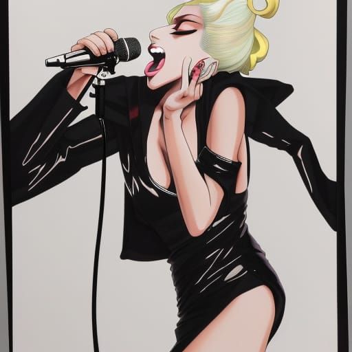 Lady Gaga Anime Portrait in Black Dress