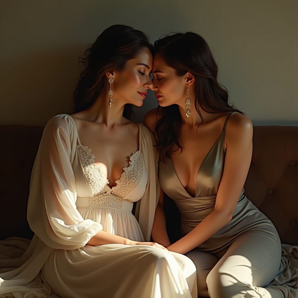 Elegant Women in Intimate Portrait with Soft Lighting