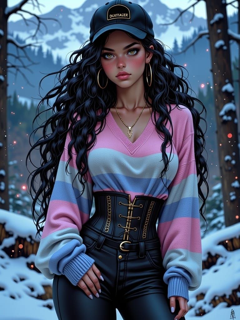 Winter Forest Portrait: Woman in Fairycore Gothic Style