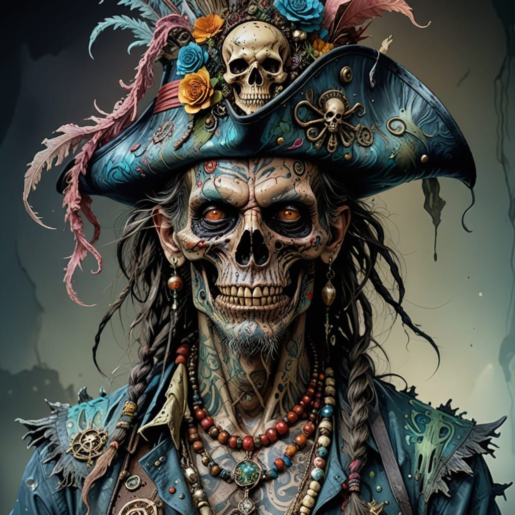 Surreal Zombie Pirate Hybrid in Muddy Watercolor