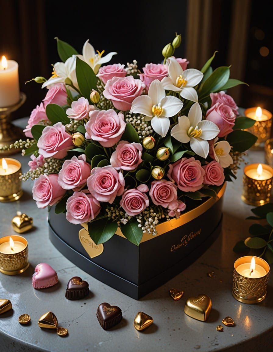 Luxurious Heart-Shaped Box in a Hyperrealistic Still Life