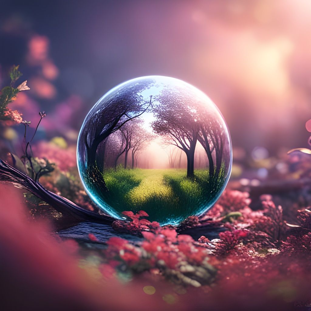 Glass Sphere in Tree Branches Fantasy Art
