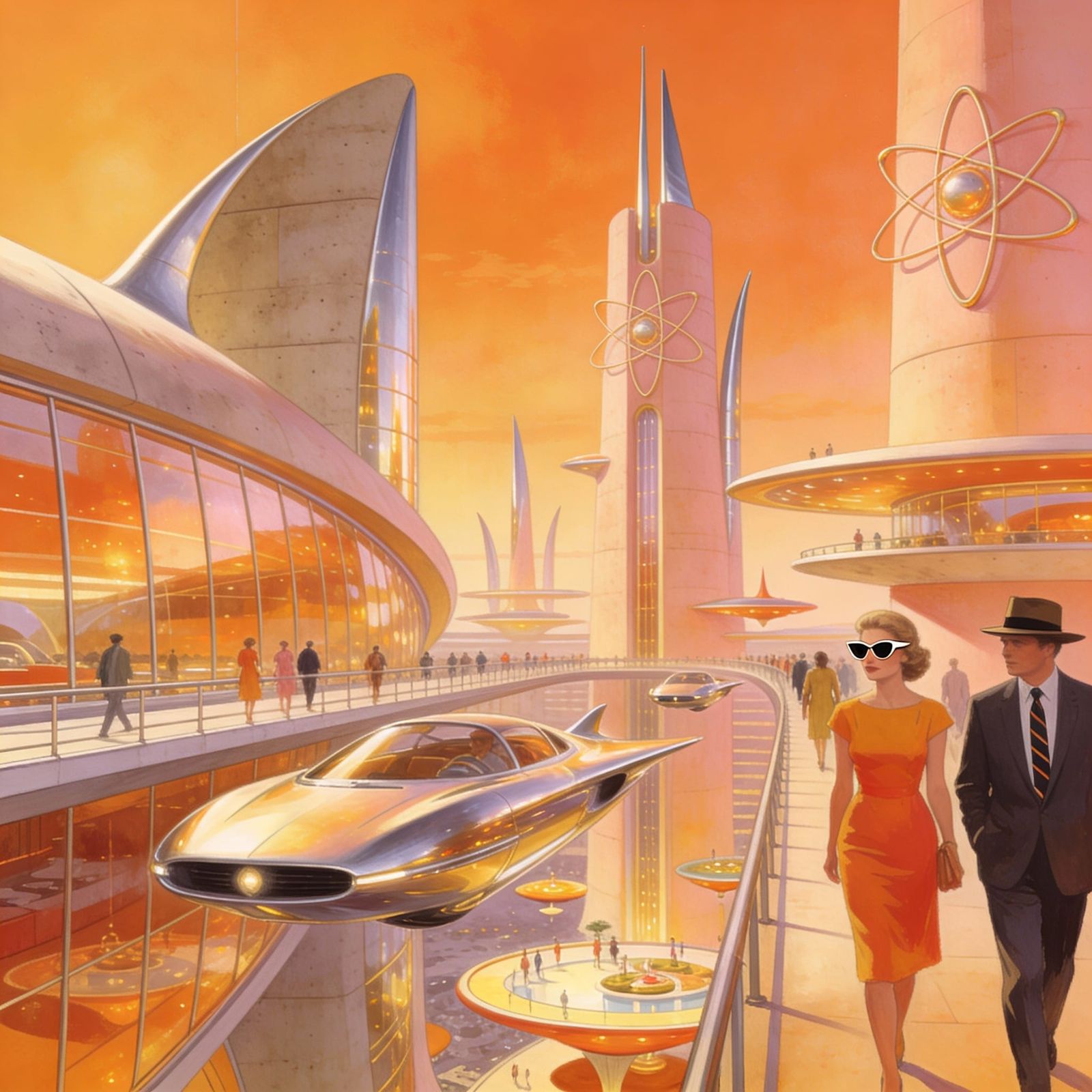 1960s Retro-Futuristic City Sunset