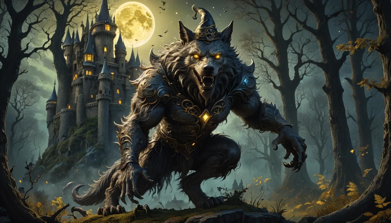 Magical Werewolf Casting Spells in Forest
