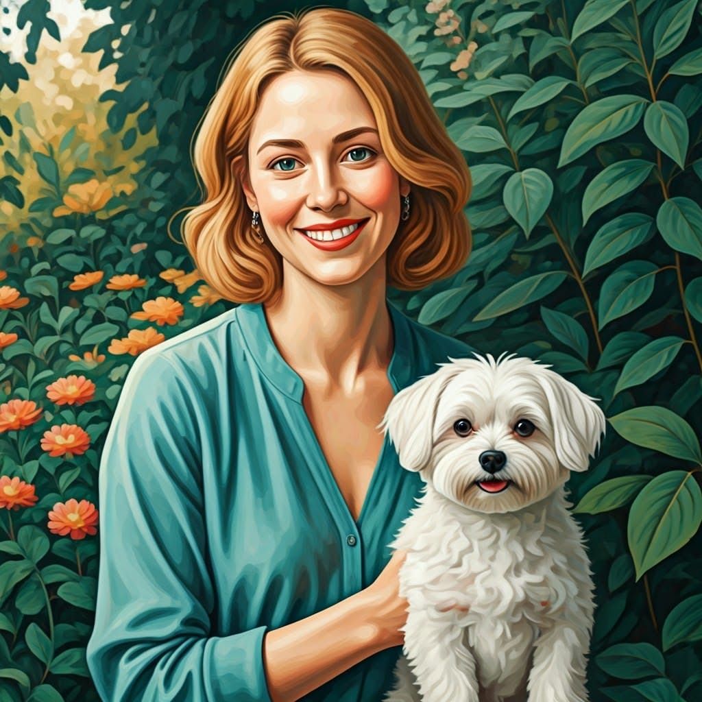 Woman with maltese dog