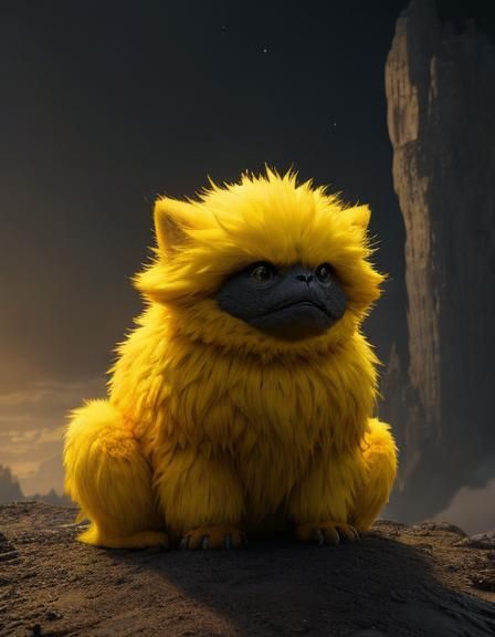 Cute Fluffy Yellow Alien in Digital Painting Style