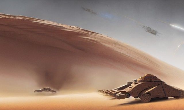 Epic Desert Battle in Sci-Fi Style