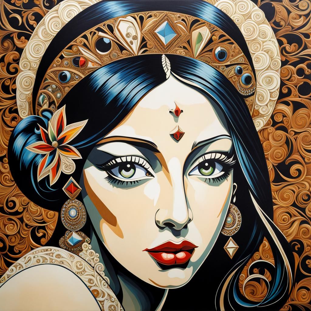 Punk Rock Portrait with Filigree Details