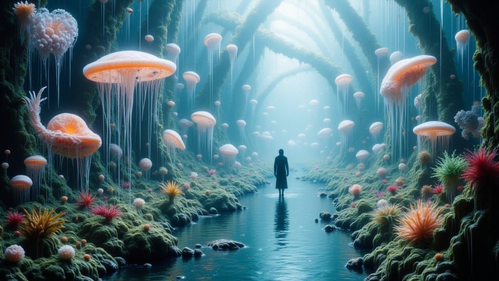 Surreal Aquarium of Floating Fish and Weeping Glass