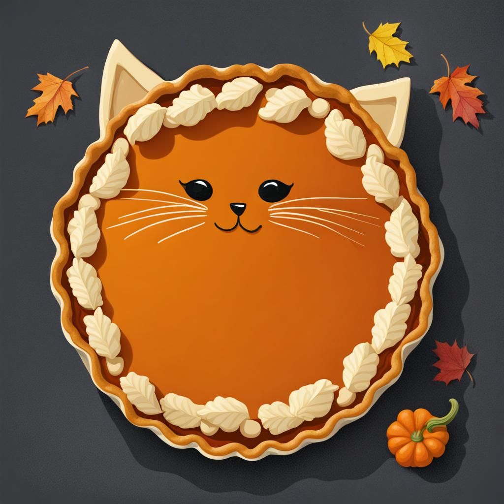 Cat-Shaped Pumpkin Pie Illustration