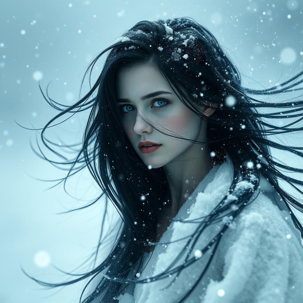Ethereal Snow Spirit Portrait in Apocalyptic Blizzard