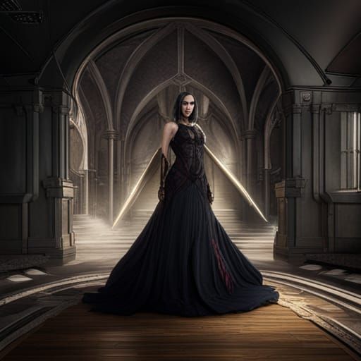 Gothic Demoness in Vault: Detailed Matte Painting