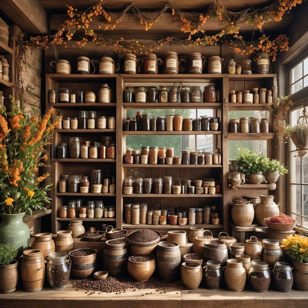 Rustic Tea & Coffee Shop Interior with Autumn Decor